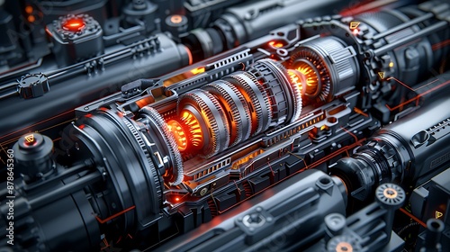 A detailed illustration of an engine with gears and cogs, representing the mechanics behind car performance looking like it was shot