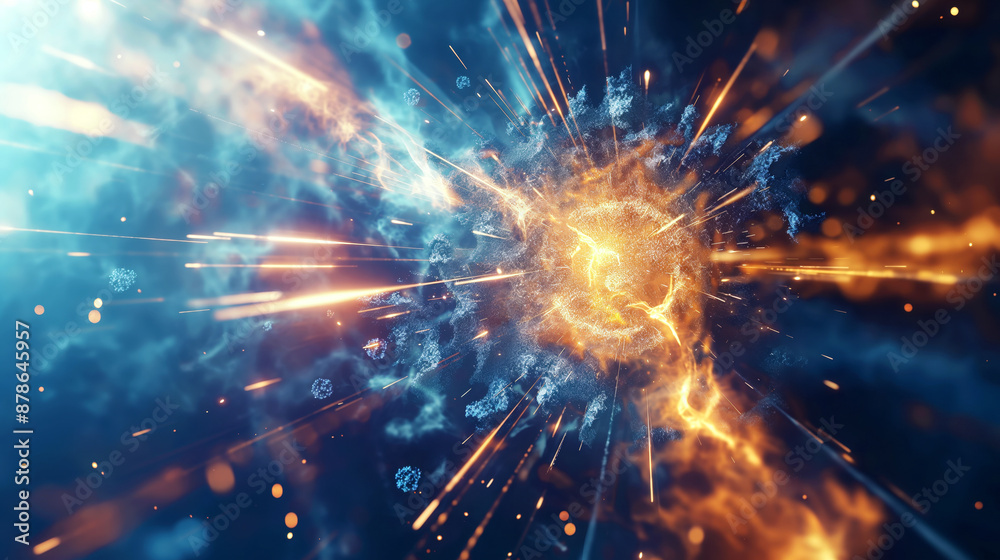 Obraz premium Vibrant digital illustration of a cosmic explosion with bright light and particles