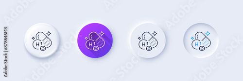 Vitamin H1 line icon. Neumorphic, Purple gradient, 3d pin buttons. Food nutrient sign. Capsule or pill supplement symbol. Line icons. Neumorphic buttons with outline signs. Vector