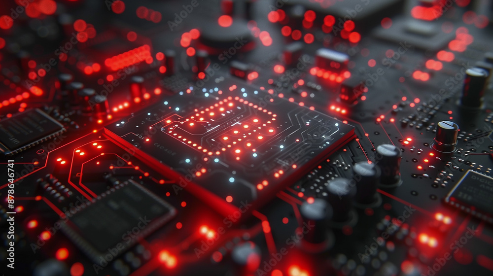 Close-Up of Glowing Red Circuit Board Close-Up of Glowing Red Circuit Board