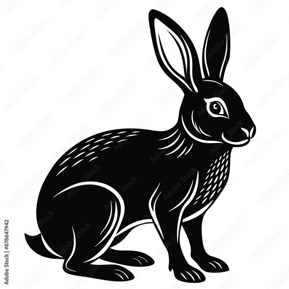 Obraz premium Hare silhouette set. Vector illustration black and white