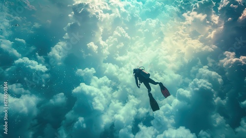 Wallpaper Mural Detailed image of a diver exploring the sky, high realism, surreal aquatic sky, clouds and diver, sky diving adventure Torontodigital.ca