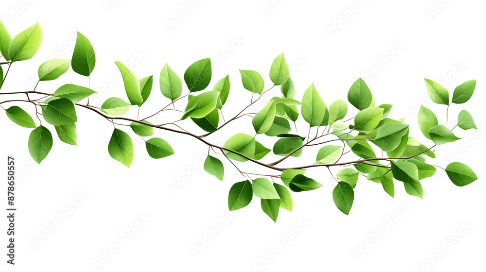 Fresh green leaves on a branch transparent background.
