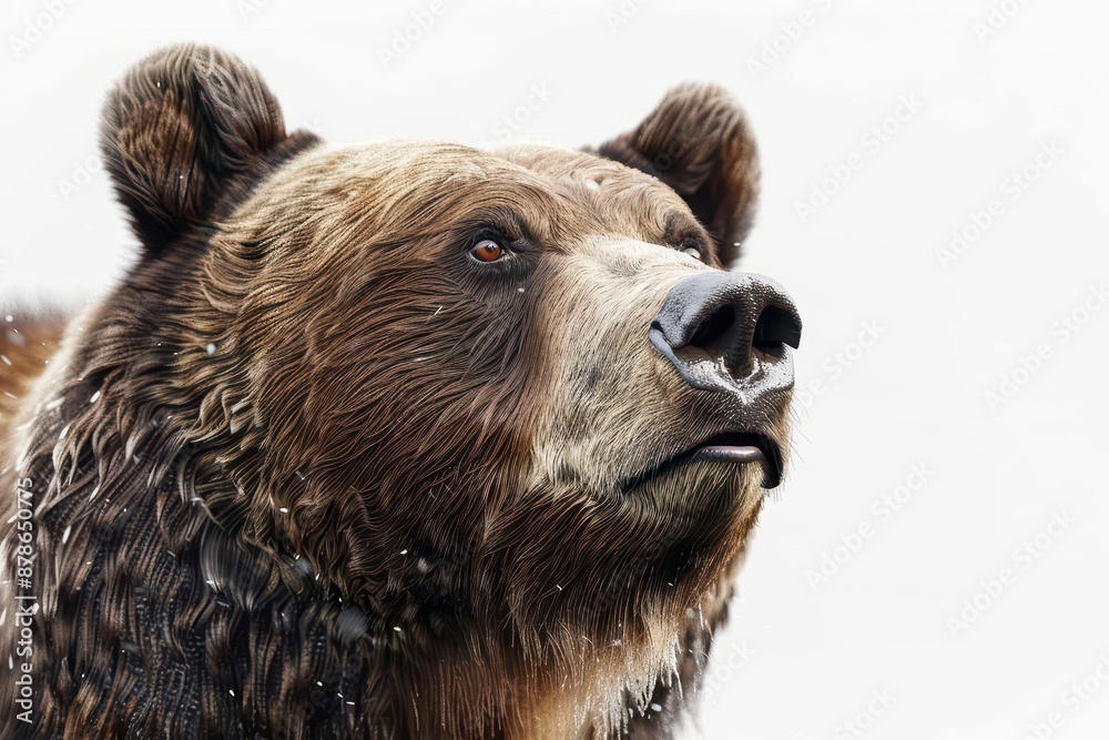 Obraz premium fierce grizzly bear closeup portrait on clean white background ai generated wildlife