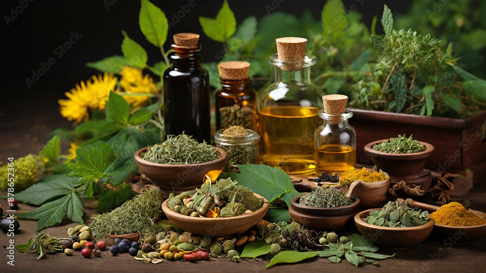 alternative medicine with images of supplements. alternative medicine with images of supplements.