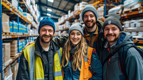 Teamwork in Action: Diverse Warehouse Workers in a Positive Environment © PixelFusion Creation
