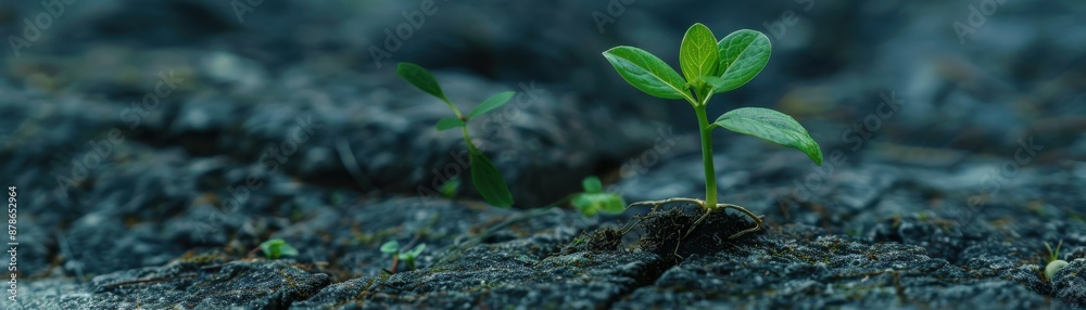 A seedling growing from a concrete ground, highly realistic, natures resilience, urban environment, green sprout, concrete contrast A seedling growing from a concrete ground, highly realistic, natures resilience, urban environment, green sprout, concrete contrast