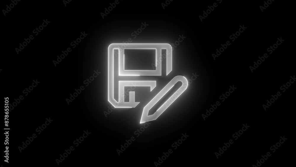 SaveAs symbol icon glowing neon white color animation SaveAs symbol icon glowing neon white color animation