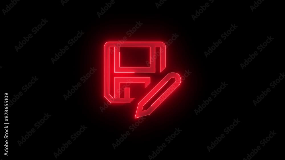 SaveAs symbol icon glowing neon red color animation