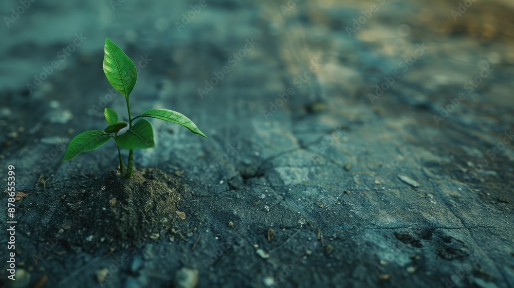 Realistic seedling growing from a concrete floor, detailed urban scene, resilient plant, green sprout, natures strength Realistic seedling growing from a concrete floor, detailed urban scene, resilient plant, green sprout, natures strength