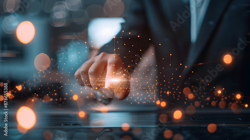 Franchise business concept, Businessman touching virtual franchise business icon for franchise network business marketing plan for branch growth and expansion