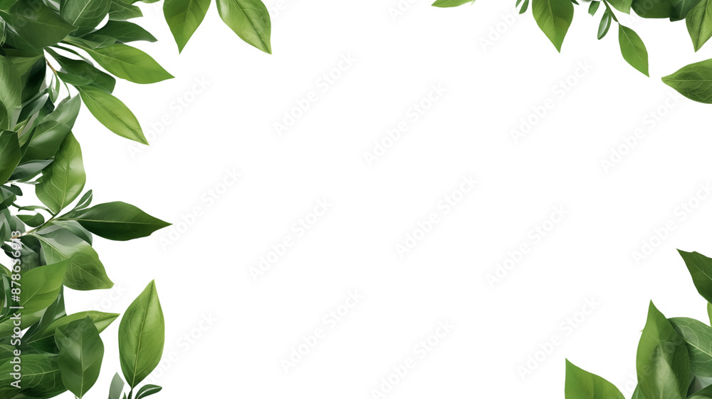 Naklejka premium Green leaves frame transparent background.