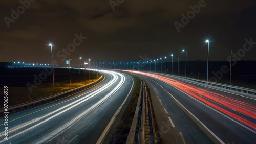 traffic on highway at night © Olha Vietrova