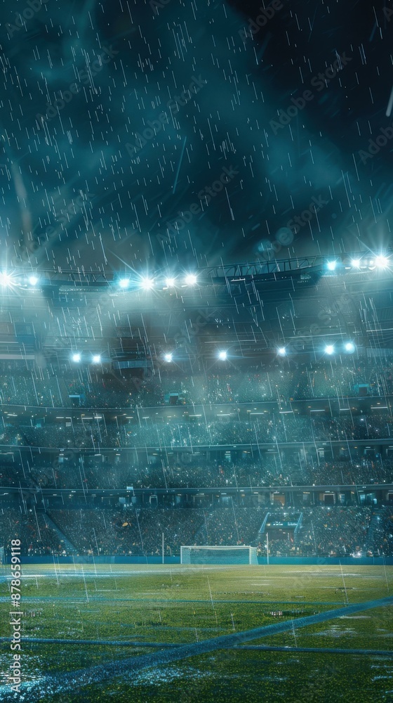 Football match under the rain. AI. Football match under the rain. AI.