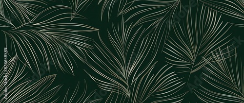 Intricate White Leaves on Dark Green Background