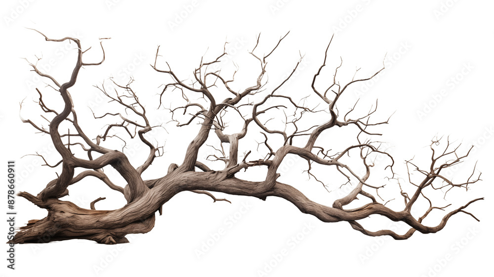 Obraz premium Majestic isolated leafless tree with gnarled branches and twisted trunk transparent background.