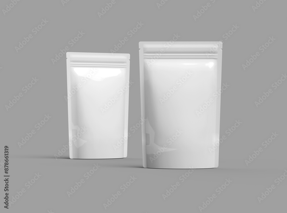 3D render of a glossy sealed doypack packaging with a zipper on a light background 3D render of a glossy sealed doypack packaging with a zipper on a light background