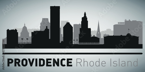 The city skyline. Providence Rhode Island. Silhouettes of buildings. Vector on a gray background