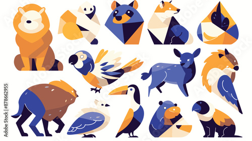 Animal logo set flat vector style isolated on white 