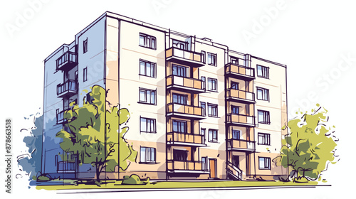 Apartment building hand drawn outline doodle icon. 