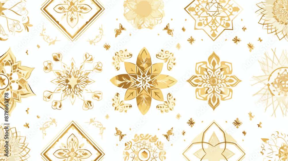 Arabic culture seamless vector patterns. Gold asian 