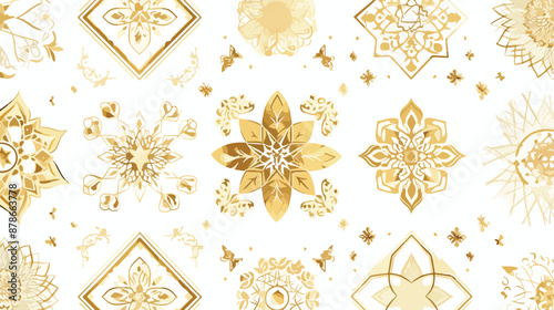 Arabic culture seamless vector patterns. Gold asian 