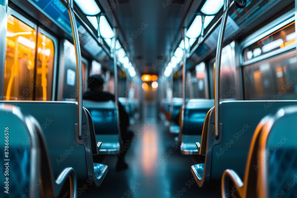 Fototapeta premium Empty Subway Car Interior with Blurred Light and Passenger