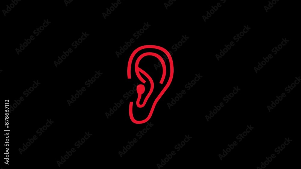 Ear simple shape icon red color animation on black background Ear simple shape icon red color animation on black background