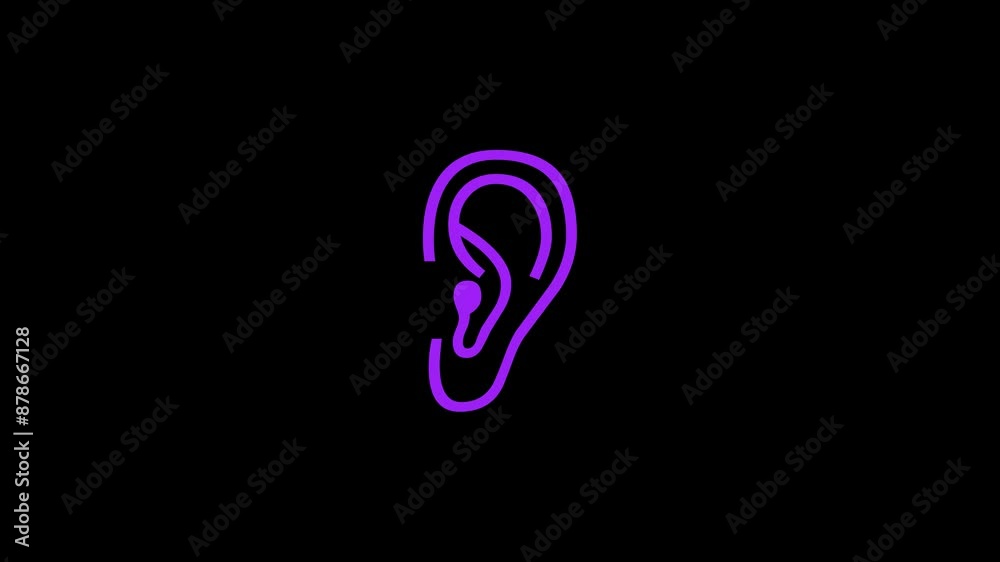 Ear simple shape icon purple color animation on black background Ear simple shape icon purple color animation on black background