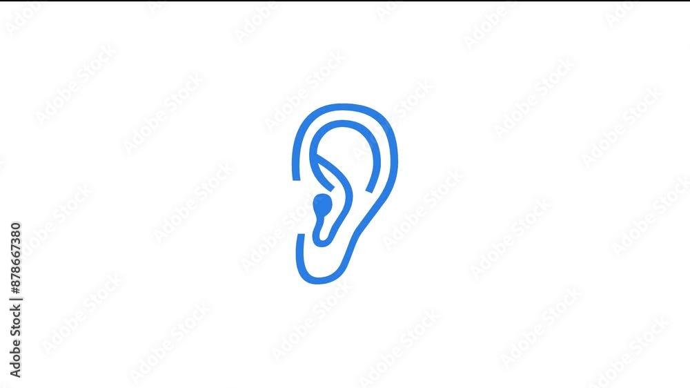 Ear simple shape icon blue color animation on white background