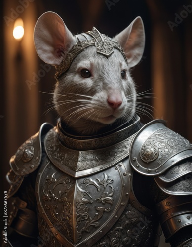 big rat knight, portrait, finely detailed armor, intricate design, silver, silk, cinematic lighting, dramatic lighting, 4k
 photo