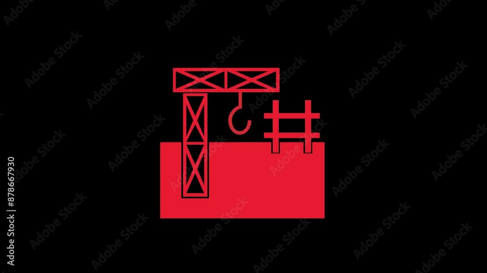 Construction simple shape icon red color animation on black background Construction simple shape icon red color animation on black background