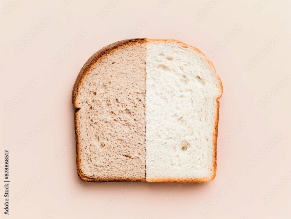 Half White Half Whole Wheat Bread Slice on Peach Background Half White Half Whole Wheat Bread Slice on Peach Background