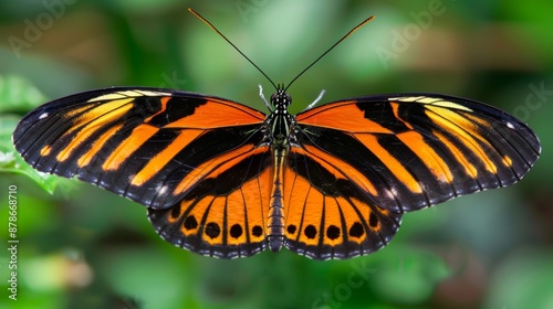 Orange Barred Tiger, Dryadula phaetusa, butterfly in nature habitat. Nice insect from Mexico with black and orange wings.  photo