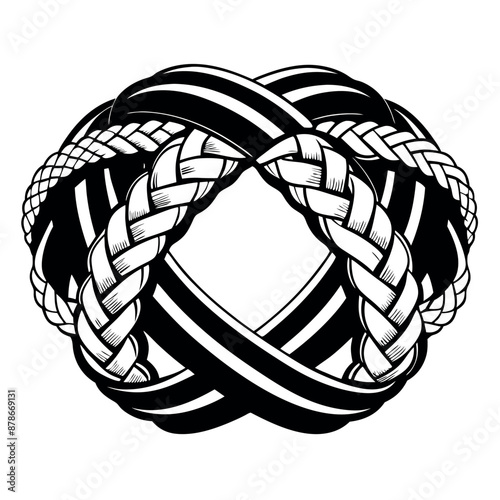 An elegant black and white vector image of two bracelets of friendship that are interlaced