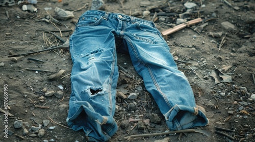 Jeans discarded on the ground