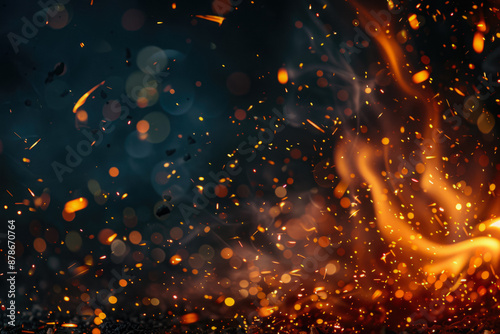 Bright Glowing Fire Sparks From A Fire On A Dark Background For Graphic Ideas Created Using Artificial Intelligence