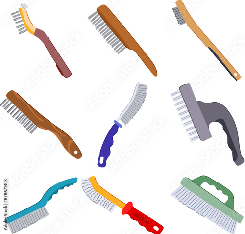 wire brush set cartoon. cleaning cup, abrasive steel, wood tool wire brush sign. isolated symbol vector illustration