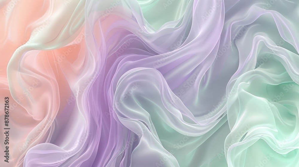 Obraz premium An abstract background featuring fluid, swirling designs in soft pastel hues of lavender, mint green, and peach, creating a dreamy, ethereal atmosphere as if captured in mid-motion by an HD camera.