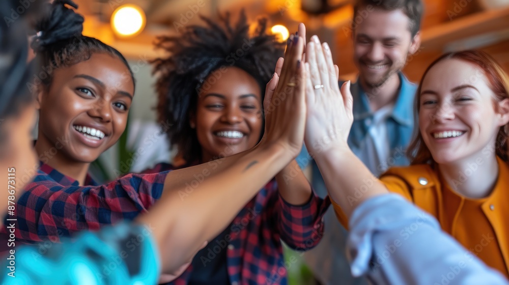 Fototapeta premium Successful Presentation: Multiracial Team Celebrates