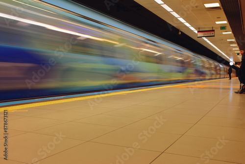 Train arrival at underground subway station. Istanbul, Maltepe, Turkey