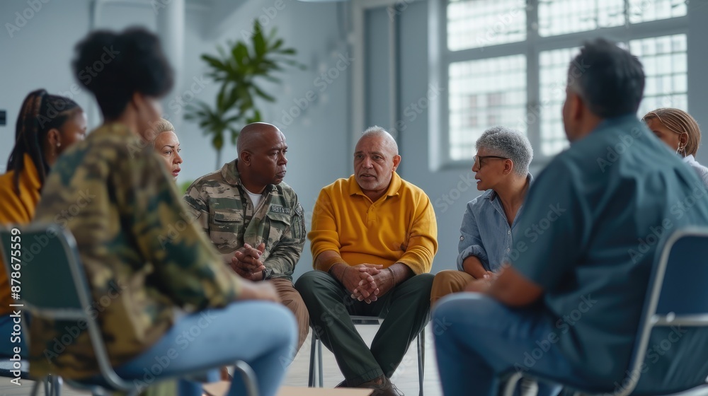 Fototapeta premium Therapist Conducting Group Therapy for Veterans