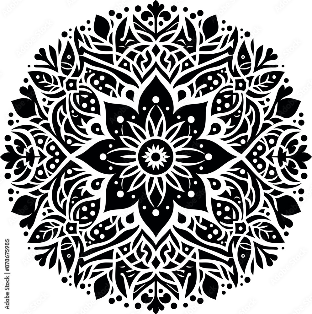 Mandala design, round geometrical shape decorative Floral design Silhouette Motif Pattern, round shape Flower design elements silhouette pattern black and white 