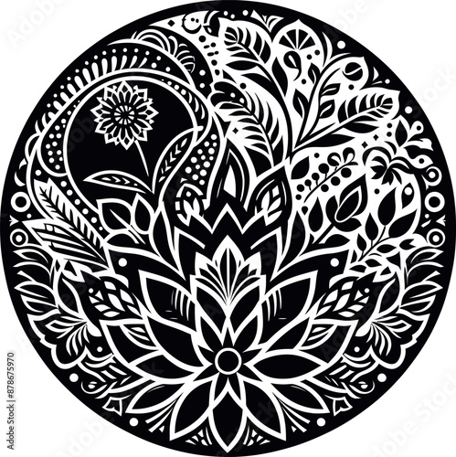 Mandala design, round geometrical shape decorative Floral design Silhouette Motif Pattern, round shape Flower design elements silhouette pattern black and white 