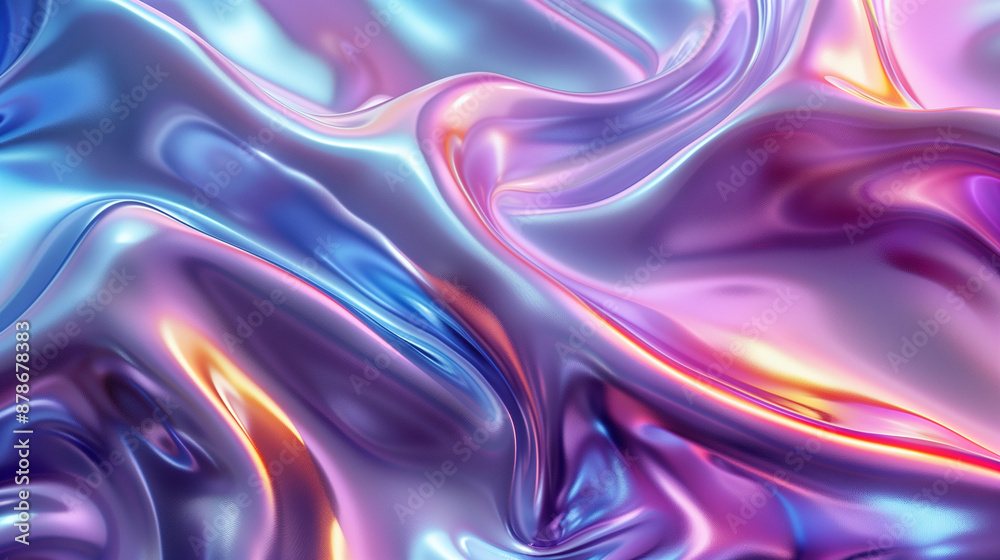Fototapeta premium Background with abstract waves. Vibrant holographic chrome gradient. AI generative