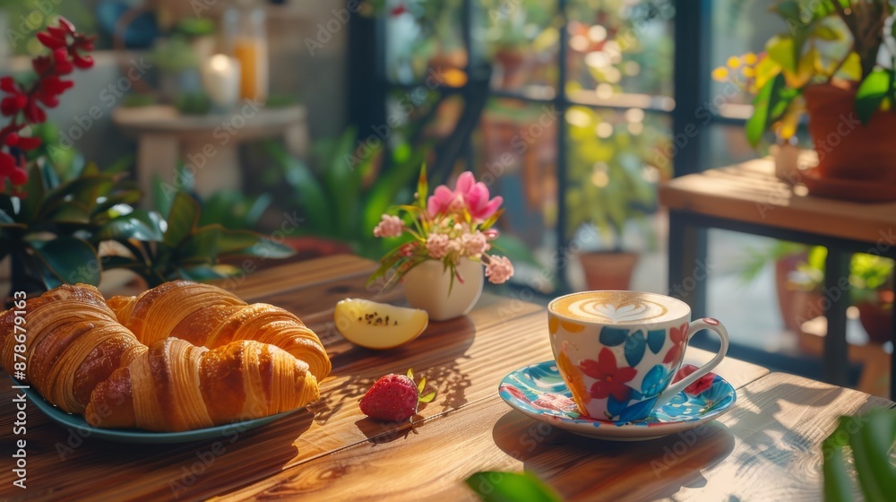 Fototapeta premium Breakfast with coffee and croissant