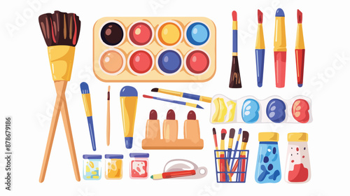 Art supplies collection. Painter brush palette 