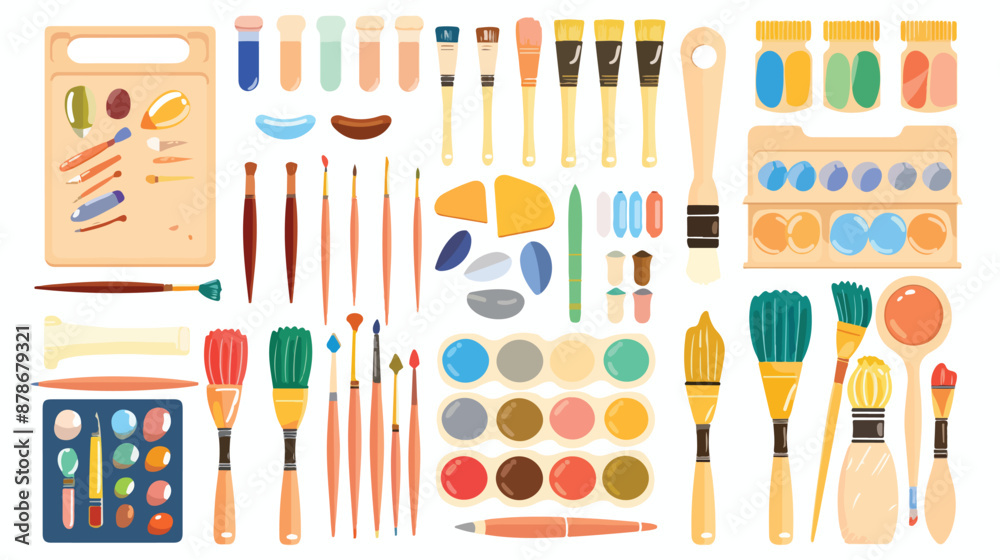 Art supplies collection. Painter brush palette 