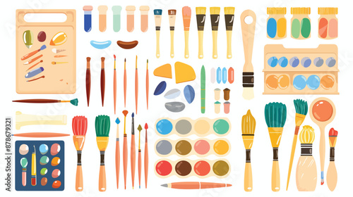 Art supplies collection. Painter brush palette 