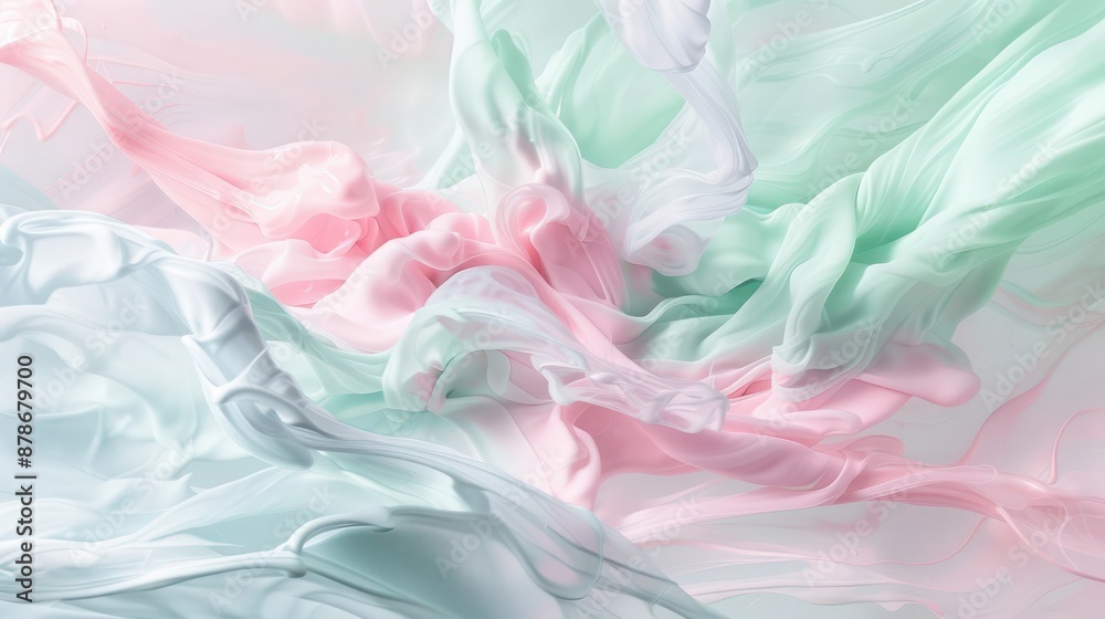 An enchanting abstract scene with fluid, dynamic patterns in soft pastel colors of blush pink, mint green, and powder blue, evoking the gentle movements of ink in water An enchanting abstract scene with fluid, dynamic patterns in soft pastel colors of blush pink, mint green, and powder blue, evoking the gentle movements of ink in water